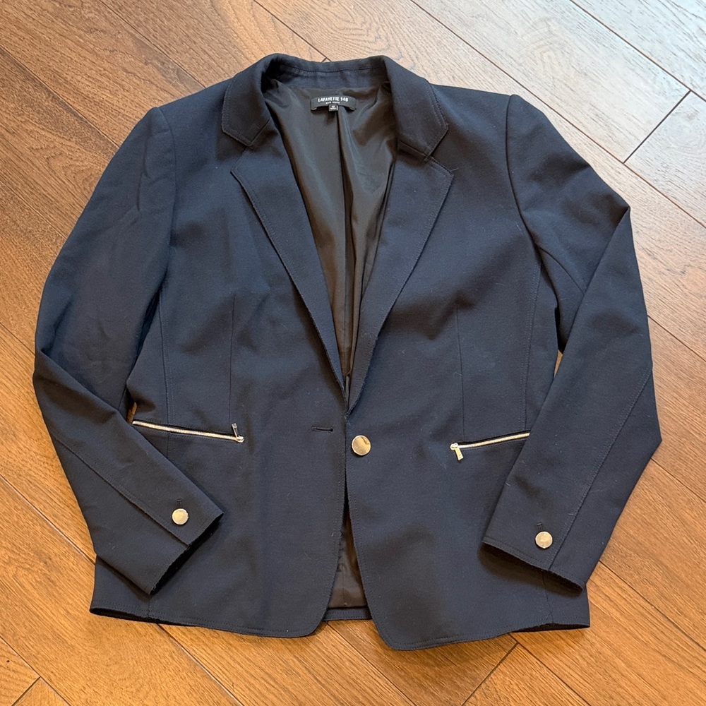 Lafayette 148 Dark Blue Punto Milano Lyndon Sports Jacket Blazer Size 12 C5-047